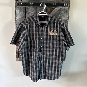 Men's Harley Davidson Short Sleeve Plaid Button Down Collared Shirt